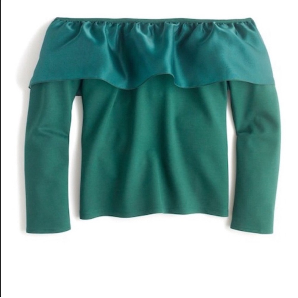 J. Crew Forest Green Off-the-Shoulder Organza Ruffle Top
